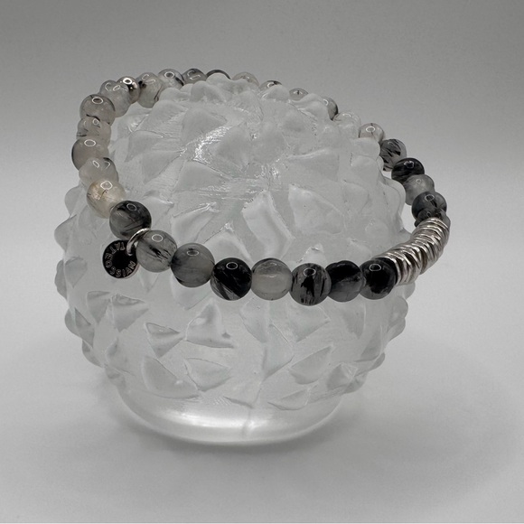 Tateossian London Black Rutilated Quartz & Sterling Silver Stretch Bracelet - Picture 1 of 6